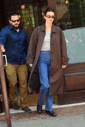Kendall Jenner in a Brown Trench Coat and Blue Denim - New York City 10/14/2021