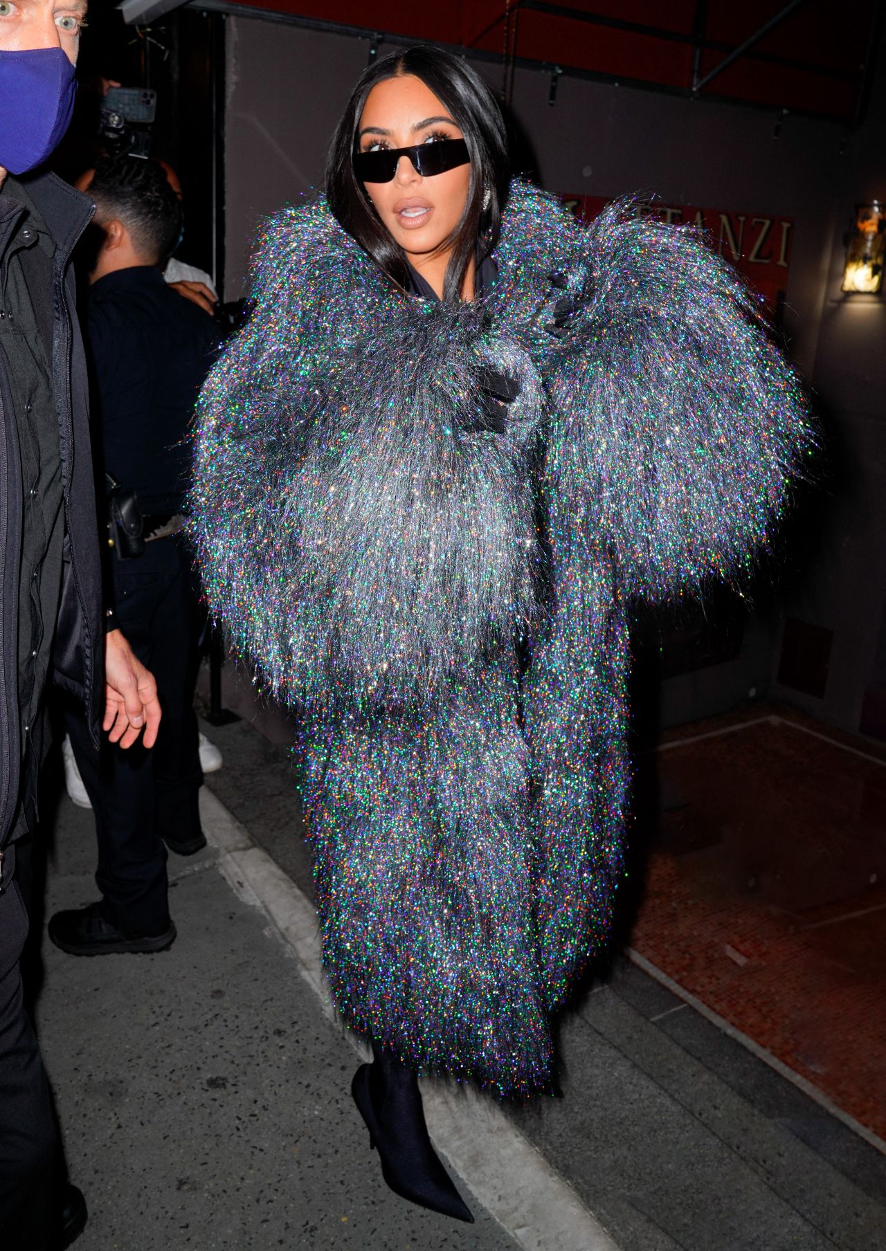 Kim Kardashian in Shimmery and Shaggy Coat - NYC 10/05/2021 • CelebMafia