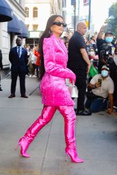 Kim Kardashian Wears All Pink Balenciaga Outfit - New York 10/07/2021