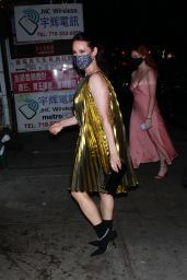 Lucy Liu in a Shiny Gold Dress - Night Out in New York 10/21/2021