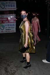 Lucy Liu in a Shiny Gold Dress - Night Out in New York 10/21/2021