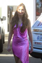Megan Pormer in a Pink Dress in Hollywood 10/28/2021