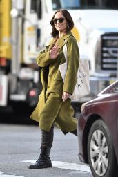 Minka Kelly in an Olive Green Jacket and Plaid Pants - New York 10/12/2021