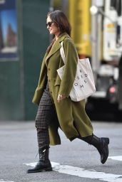 Minka Kelly in an Olive Green Jacket and Plaid Pants - New York 10/12/2021