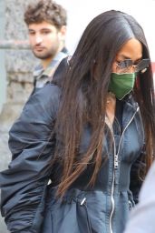 Naomi Campbell in Laced Up Black Leather Boots - Out in Milan 10/15/2021