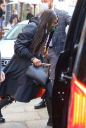 Naomi Campbell in Laced Up Black Leather Boots - Out in Milan 10/15/2021