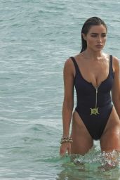 Olivia Culpo in a Black Michael Kors Swimsuit - Miami 10/28/2021