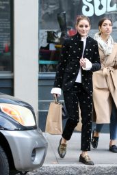 Olivia Palermo in a Crushed Velvet Suit and White Sweater - Shopping in Brooklyn 10/27/2021