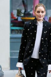 Olivia Palermo in a Crushed Velvet Suit and White Sweater - Shopping in Brooklyn 10/27/2021