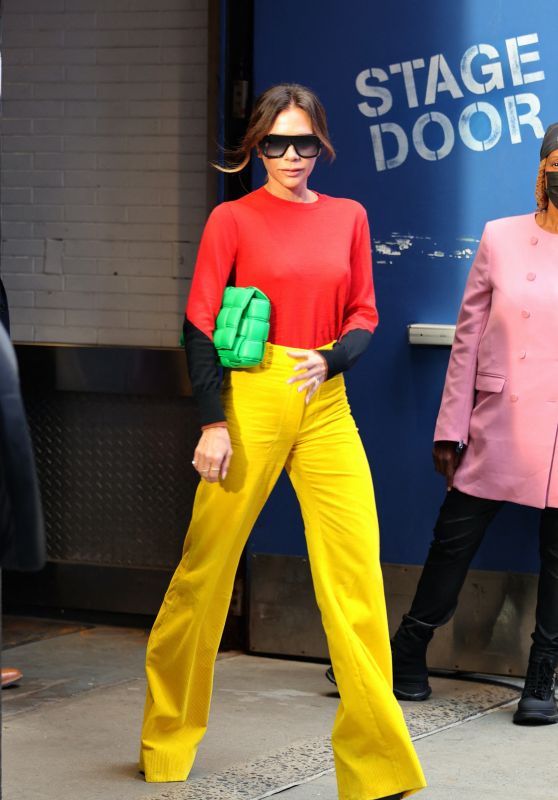 Victoria Beckham in a Colorful Stylish Outfit at the GMA in NYC 10/12/2021