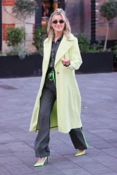 Ashley Roberts in a Lime Green Trench Coat and Striped Trousers - London 11/22/2021