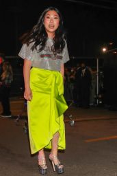 Awkwafina in Neon Yellow at the Gucci Fashion Show in Hollywood 11/02/2021
