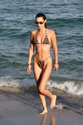 Bella Hadid in an Animal Print Bikini - Miami Beach 11/13/2021