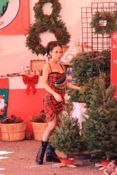 Christine Chiu in a Red Dress - Christmas Tree Shopping in Los Angeles 11/26/2021