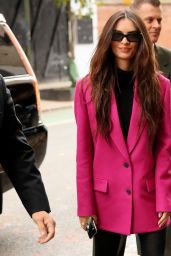 Emily Ratajkowski in a Pink Blazer, Black Tights and Knee-Length Boots - New York City 11/22/2021