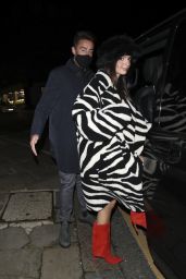 Emily Ratajkowski in a Zebra Print Coat and Miniskirt - London 11/27/2021
