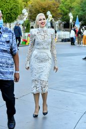 Gwen Stefani Wears Snowy White Lace Dress - Filming a Christmas Special at Disneyland 11/19/2021