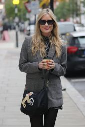 Laura Whitmore Wearing a Patterned Print Short Dress and Grey Blazer - London 11/14/2021