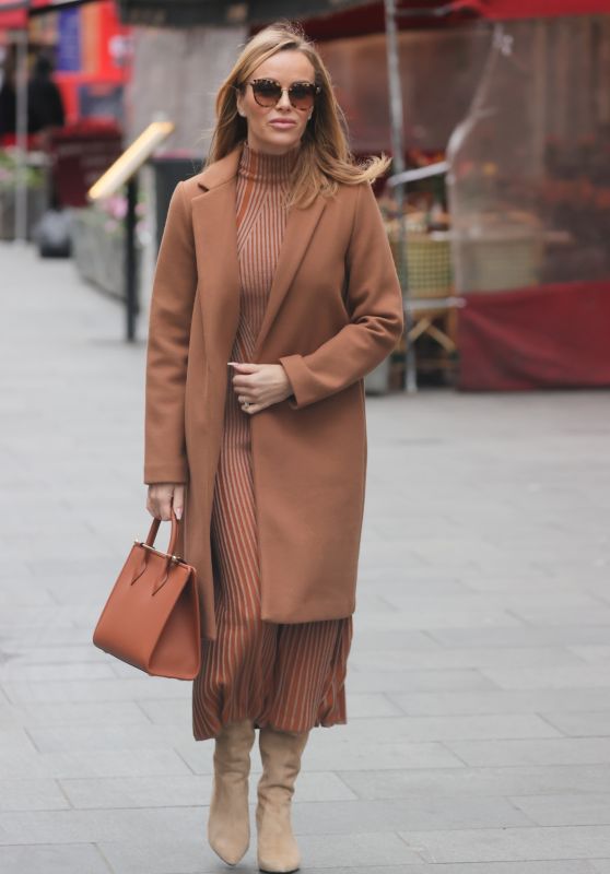Amanda Holden in a Smart Brown Coat and Matching Knitted Dress - London 12/07/2021