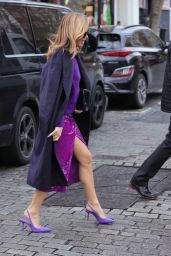 Amanda Holden Wears a Festive High Split Sparkling Skirt - London 12/13/2021