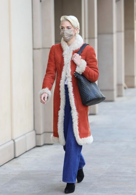 Jaime King Wears a Red Shearling-Lined Coat - Beverly Hills 12/21/2021