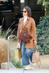 Jessica Alba in a Brown Coat and Relaxed Fit Denim Jeans - Playa Vista 12/20/2021