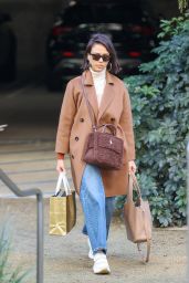 Jessica Alba in a Brown Coat and Relaxed Fit Denim Jeans - Playa Vista 12/20/2021