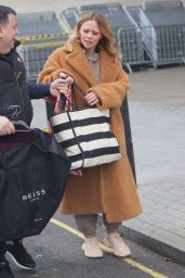 Kimberley Walsh Wearing Long Brown Warm Coat - London 12/08/2021