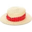 Maison Michel Kiki Canotier Straw Hat with Red Polka Dot Ribbon