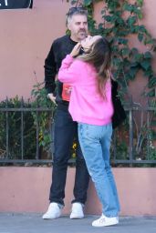 Olivia Wilde in a Pink Sweater and Jeans at Bacari Bar in Silver Lake 12/11/2021