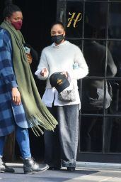 Tessa Thompson Wearing a Fuzzy Sweater and Baggy Jeans - NYC 12/01/2021