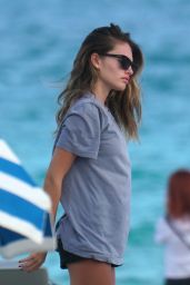 Thylane Blondeau in a Grey T-shirt - Beach in Miami 12/27/2021
