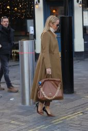 Amanda Holden Wears Soft Brown Leather Trousers and Cream Top - London 01/18/2022