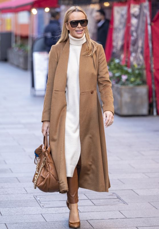 Amanda Holden Wears Soft Brown Leather Trousers and Cream Top - London 01/18/2022