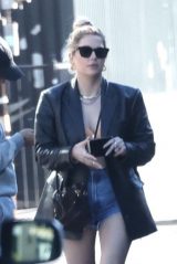 Ashley Benson Wearing a Leather Coat and Denim Shorts - Studio City 01/21/2022