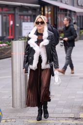 Ashley Roberts in Pleated Skirt and Fur-Lined Leather Jacket - London 01/24/2022