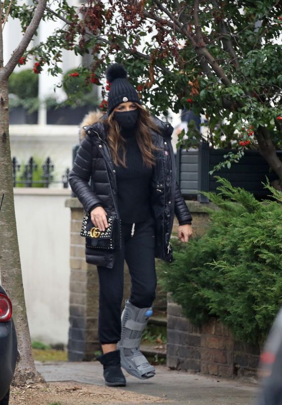 Elizabeth Hurley - Out in London With Medical Boot 01/13/2022