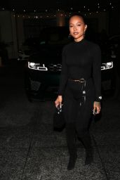 Karrueche Tran Wears a One-piece Black Bodysuit and Knee-high Boots - West Hollywood 01/15/2022