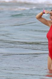 Katharine McPhee in a Red Swimsuit at a Beach in Hawaii 12/29/2021