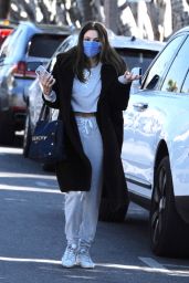 Katharine McPhee Wearing Matching Pair of Sweats Underneath Fuzzy Overcoat - Shopping in West Hollywood 01/25/2022