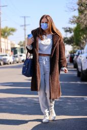 Katharine McPhee Wearing Matching Pair of Sweats Underneath Fuzzy Overcoat - Shopping in West Hollywood 01/25/2022
