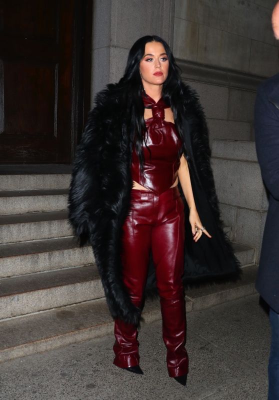 Katy Perry in a Red Leather Ensemble - Shopping at Dover Street Market in NY 01/27/2022