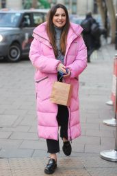 Kelly Brook in a Playful Bubblegum Pink Coat and Prada Loafers - London 01/12/2022