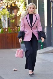 Lindsey Vonn in a Black-Trimmed Bubblegum Pink Blazer - New York 01/11/2022