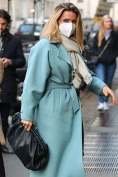 Michelle Hunziker in Long Blue Coat - Milan 01/21/2022