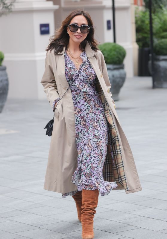 Myleene Klass in a Floral Dress and Sued Knee Skimming Boots – London 01/21/2022