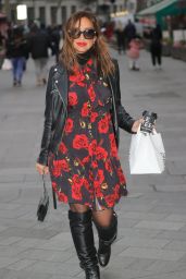 Myleene Klass in a Short Floral Dress and Knee High Leather Boots - London 01/15/2022