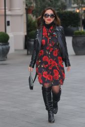 Myleene Klass in a Short Floral Dress and Knee High Leather Boots - London 01/15/2022