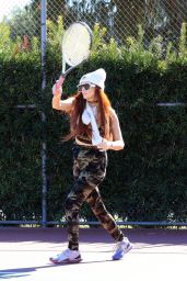 Phoebe Price Wearing a Camouflage Outfit - Practicing at the Tennis Courts in LA 01/21/2022