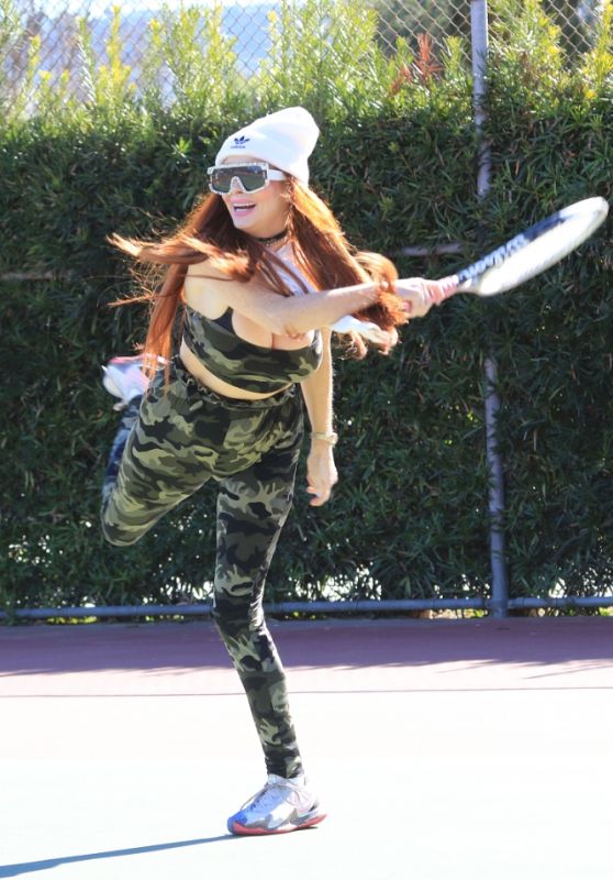 Phoebe Price Wearing a Camouflage Outfit - Practicing at the Tennis Courts in LA 01/21/2022